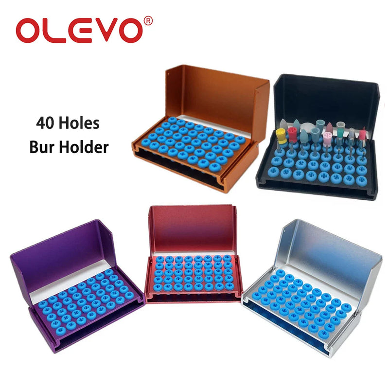 OLEVO Aluminum Dental Burs Holder Sterilizer Case Drills Block for High/Low Speed Bur Organizer Box With Silicone Autoclavable