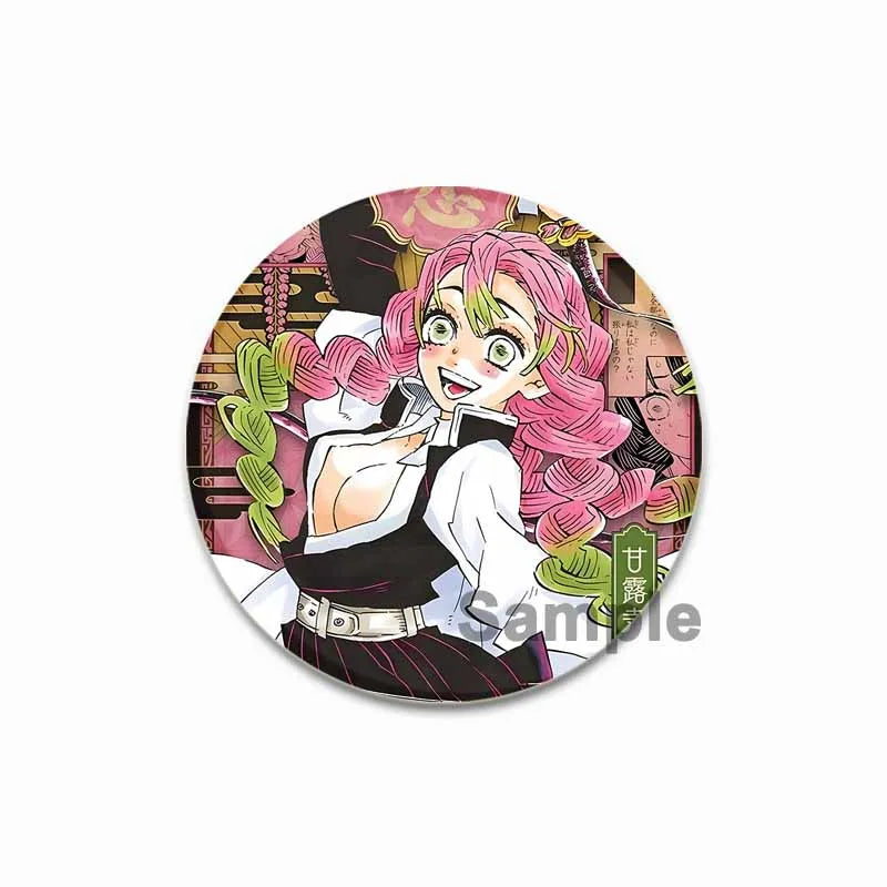 58mm Round Cartoon Brooches Kanroji Mitsuri Pins Anime Badge for Backpack Accessories Hat Decoration HD Print Handmade Gifts