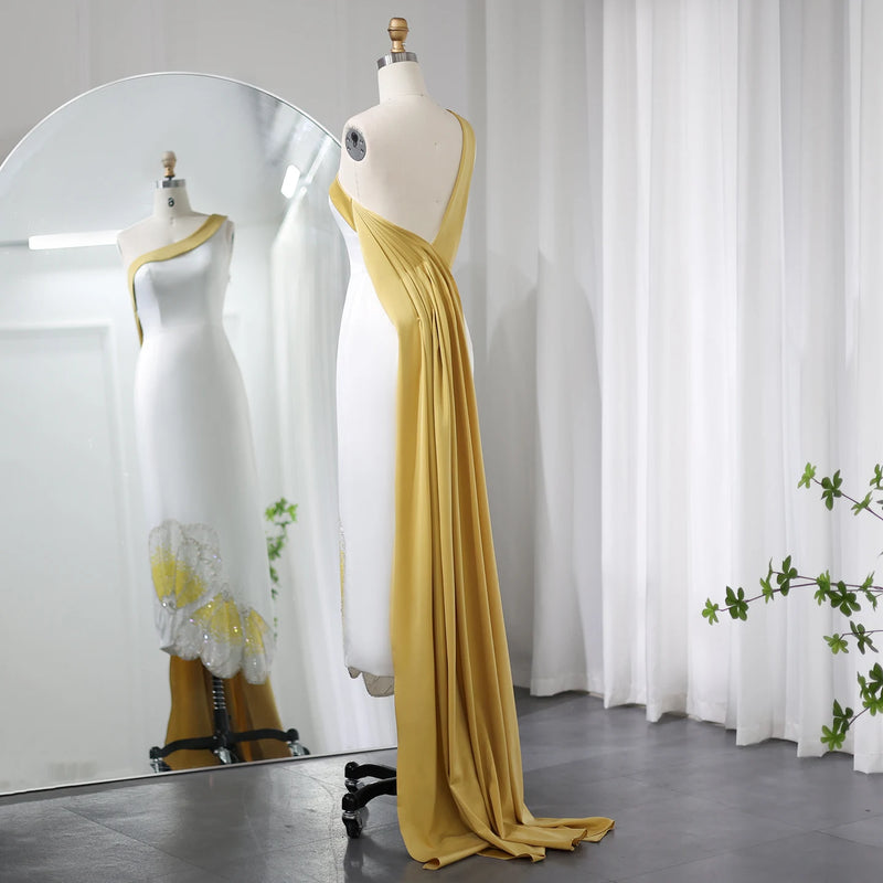 Sharon Said Luxury Beaded Butterfly White Lilac Evening Dresses for Women Wedding One Shoulder Midi Party Dress SS475 Customized