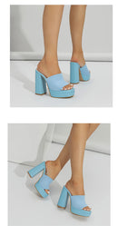 Aneikeh Sexy Knitted Woolen Chunky Platform Sandal Heels Women's Peep Toe High Heel Summer Nude Party Dress Mules Sandals Shoes