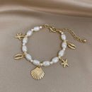 Greatera Trendy Shell Starfish Coin Imitation Pearl Chain Bracelets for Women Gold Color Metal Charms Bracelet Statement Jewelry