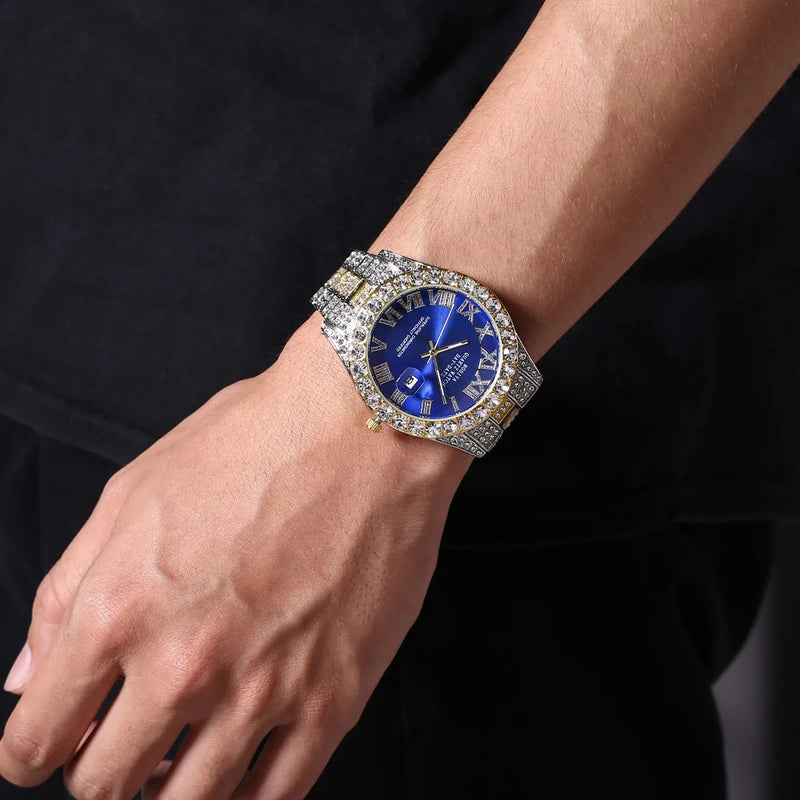 Hip Hop Iced Out Watch Men Luxury Brand Diamond Men's Watches Calendar Quartz Wristwatches Male Clock Gift for Men Drop Shipping