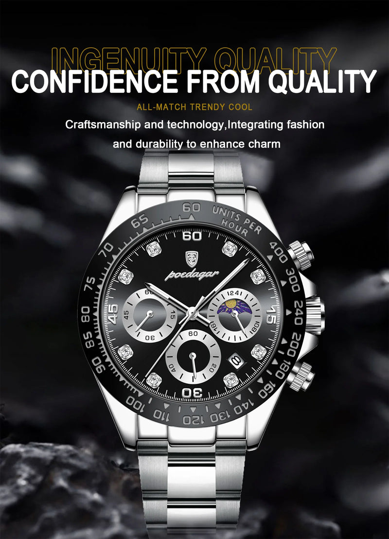 POEDAGAR Luxury Watch For Men High Quality Luminous Waterproof Chronograph Men's Watch Stainless Steel Men Quartz Watches Reloj
