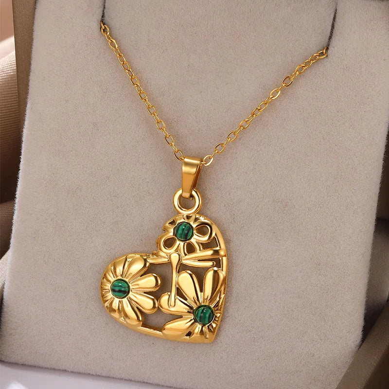 Love Heart Stainless Steel Necklace for Woman Gold Color Zircon Fashion Pendant Chain Jewelry collares para mujer