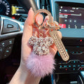 Luxury Handmade Craft Bear Keychain Mink Hair Anti-lost Number Plate Rhinestones Key Chain Lady Charm Bag Car Key Chain Gift