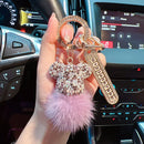 Luxury Handmade Craft Bear Keychain Mink Hair Anti-lost Number Plate Rhinestones Key Chain Lady Charm Bag Car Key Chain Gift