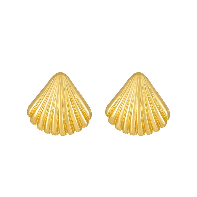 Fashion Striped Small Earrings For Women Cute Ocean Shell Double Shell Texture Stud Earrings Beach Boho Jewelry