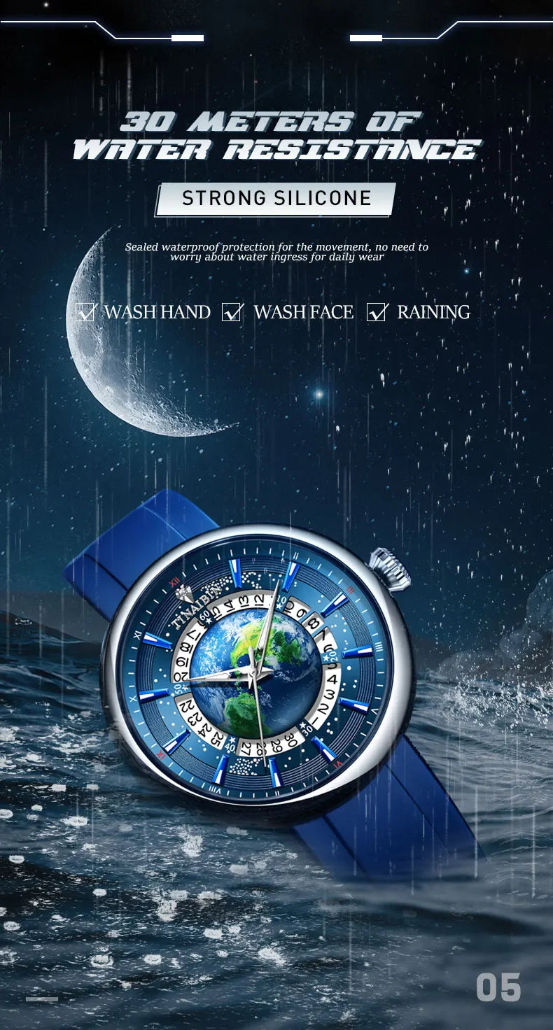 Tourbillon Earth Men's Watch Luminous 3D Mechanical Automatic Genuine Leather Waterproof High End Luxury relogios masculino