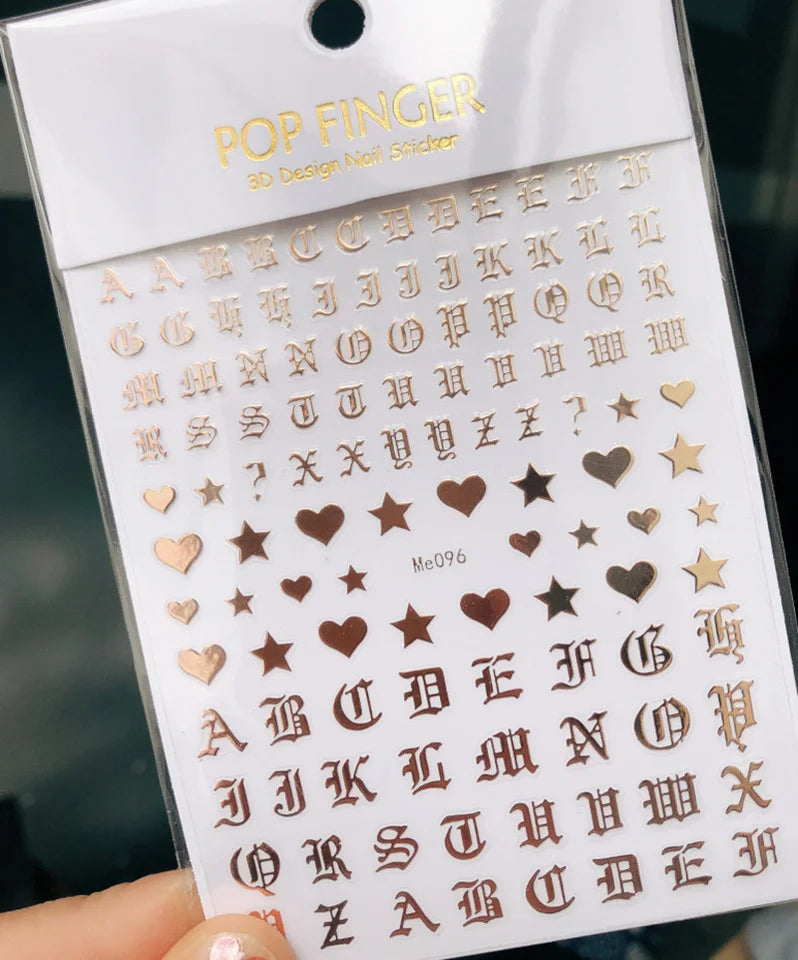 Newest Black Numbers English Letter Design 3d Self Adhesive Decal Slider DIY Decoration Manicure Tools Nail Sticker Accessories