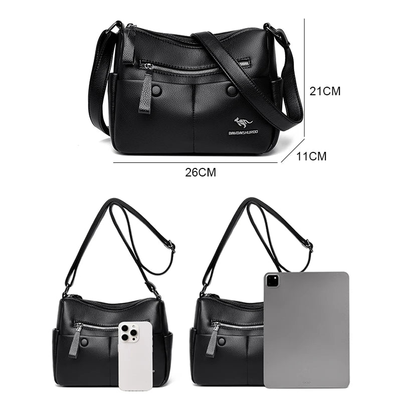 Fashion 100% Cow Leather Crossbody Luxury Designer Genuine Leather Handbag Women's Solid Color Lady Tote Shoulder Messenger Bag