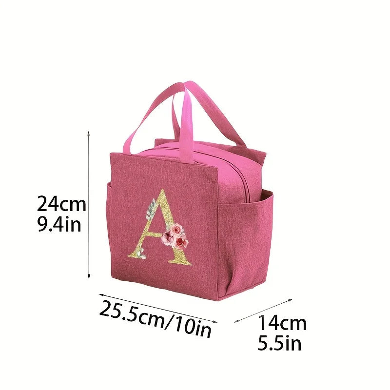 A~N Letter Printed Nylon Lunch Bag With Zipper Waterproof Insulation Bag Ice Bag Suitable For Men & Women's Work Picnic Travel