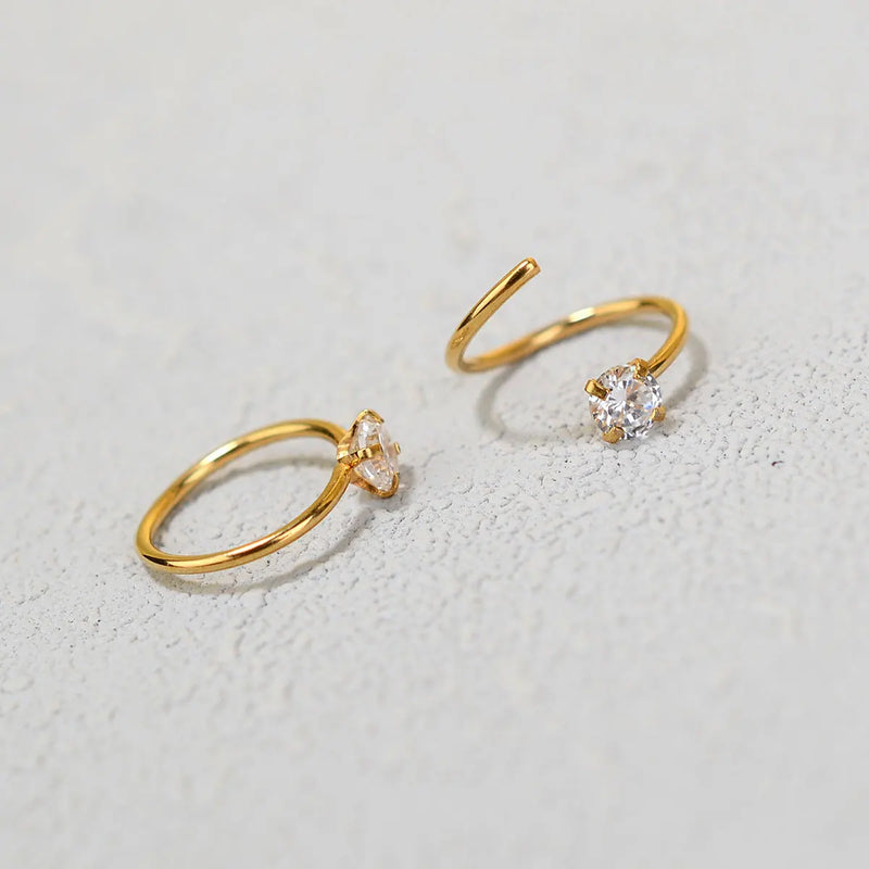 1Pair Mini Tragus Helix Piercings Stainless Steel Septum Nose Ring Studs Crystal Zircon Hoop Earrings Body Jewelry for Women Men