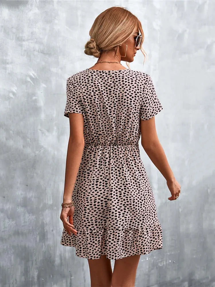 Summer Short Boho Dress Women V Neck Print Floral Party Dress Ladies Bohemian Flower Mini Dress For Women