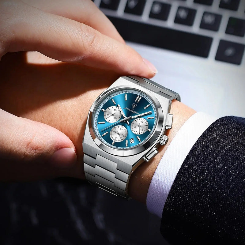 POEDAGAR Luxury Man Quartz Watch Waterproof Luminous Date Chronograph Watches For Men Stainless Steel Fashion Men's Watch Reloj