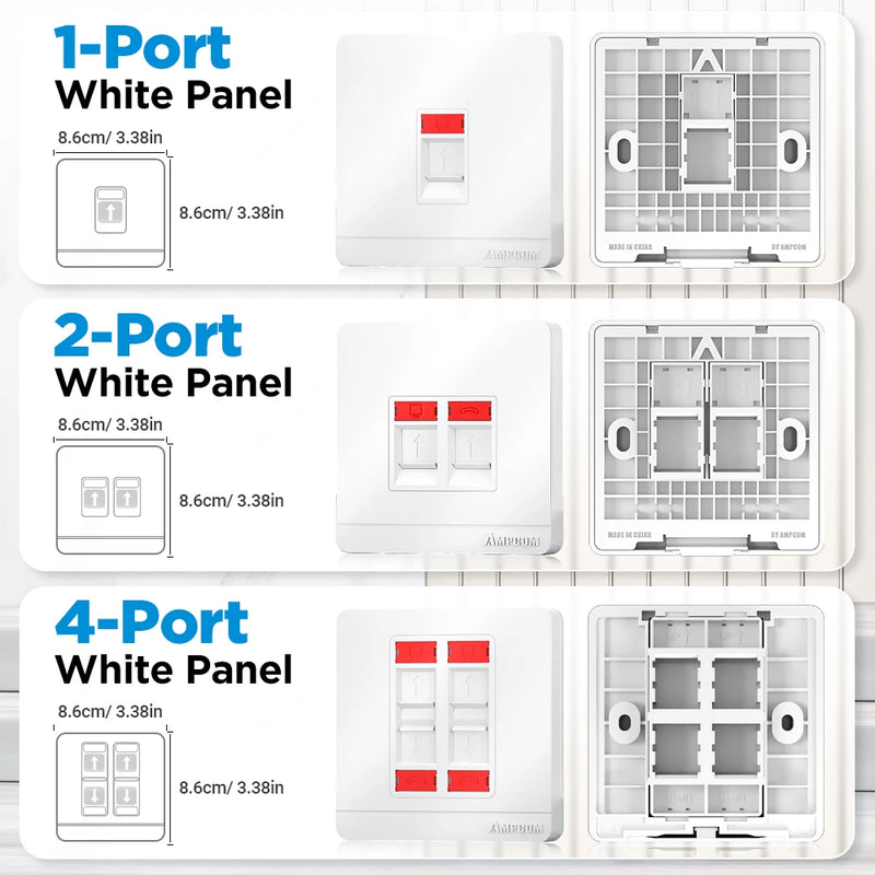 AMPCOM RJ11 RJ45 Faceplate Wall Socket Wallplate Face plate 1-Port 2-Port 4-Port Networking Telephone Socket Outlet Mount Panel