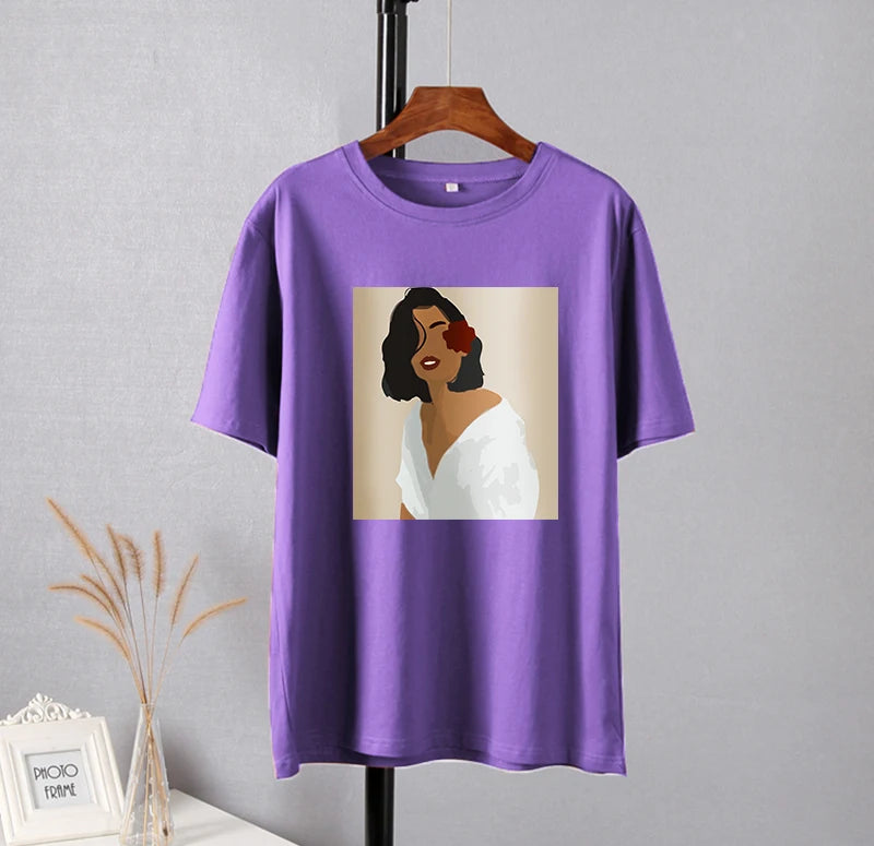 Hirsionsan Aesthetic Figures T Shirts for Women Summer Simple Soft Cotton Basic Tops Female Oversized Korean Short Sleeve Tees