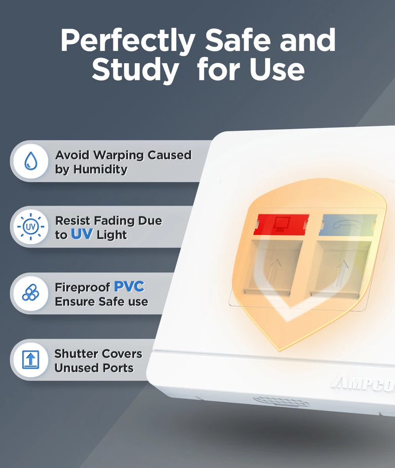 AMPCOM RJ11 RJ45 Faceplate Wall Socket Wallplate Face plate 1-Port 2-Port 4-Port Networking Telephone Socket Outlet Mount Panel