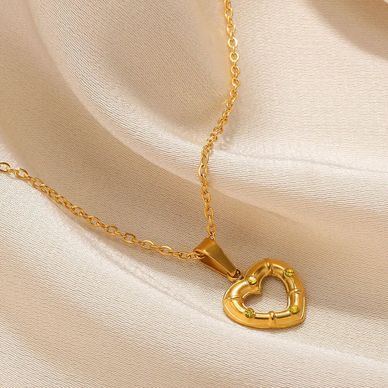 Love Heart Stainless Steel Necklace for Woman Gold Color Zircon Fashion Pendant Chain Jewelry collares para mujer