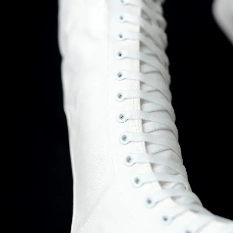High Top Women Canvas Shoes Lace Up Knee High Boots Flats Casual Vulcanized Shoes Sneakers  Comfortable Girls Canvas Long Boots