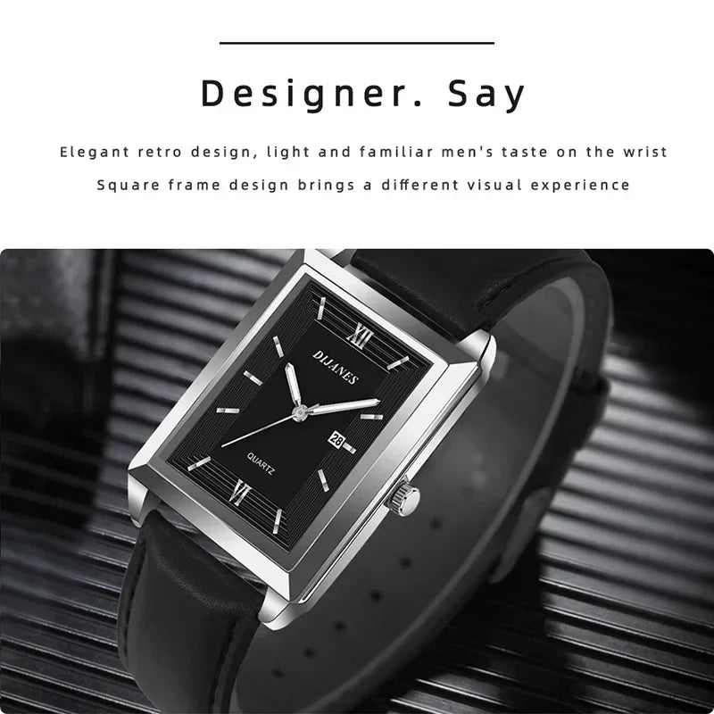 Brand Luxury Watches for Men Fashion Quartz Wristwatch Square Gold Man Business Clock Mens Calendar Watches Relogio Masculino