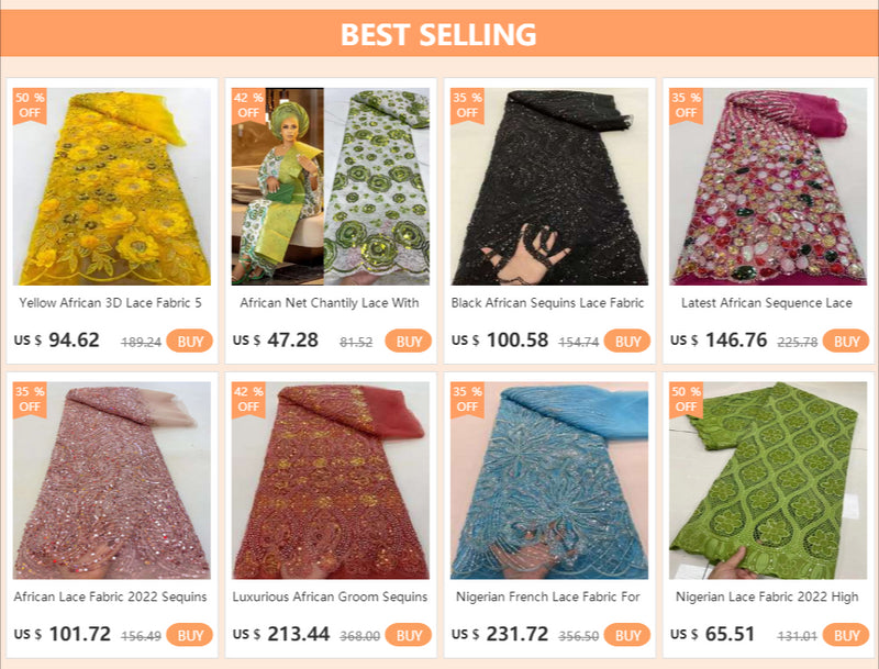 Latest African Sequins Lace Fabric 2024 High Quality Lace Embroidery Beaded Mesh Fabric 5 Yards For Women Wedding Party Dress
