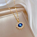 Blue Enamel Evil Eye Pendant Necklace Gold Color Female Fashion Jewelry CZ Zircon Clavicle Chain Women Necklace 2024 New