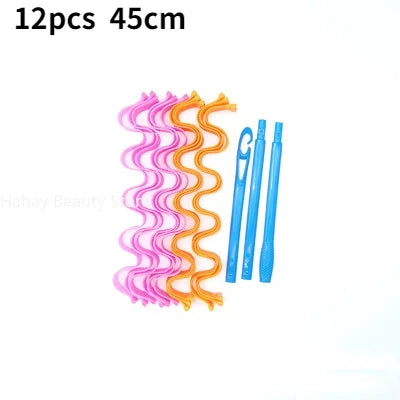 12pcs Heatless Hair Curlers Magic Wave Formers Spiral Hair Rollers Wavy Curlers Women Hairstyle Roller Hair Styling Tools
