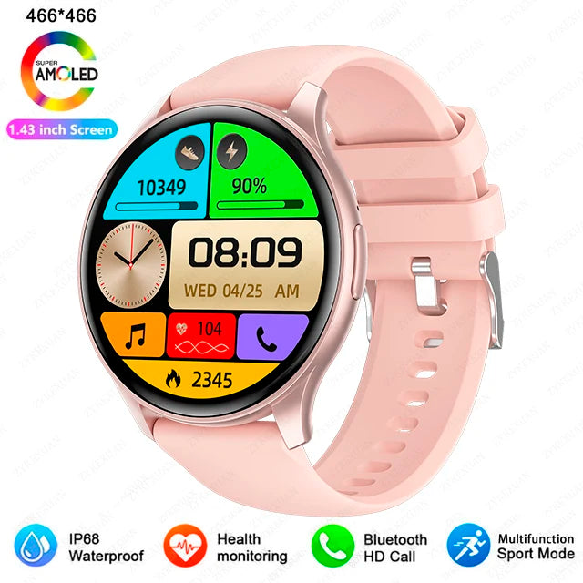 2024 New For Xiaomi Huawei 1.43 inches Bluetooth Call Smartwatch Women Men AMOLED 466*466 HD Pixel Display Smartwatches Ladies