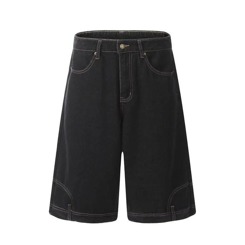 American style new retro waistband inverted design men denim shorts ins Gothic loose casual straight leg pants sweatpants