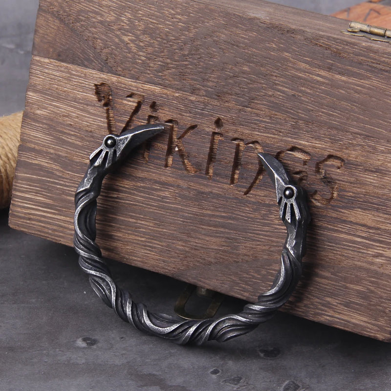 Stainless Steel Nordic Viking Norse Raven Bracelet Men Wristband Cuff Bracelets with viking wooden box