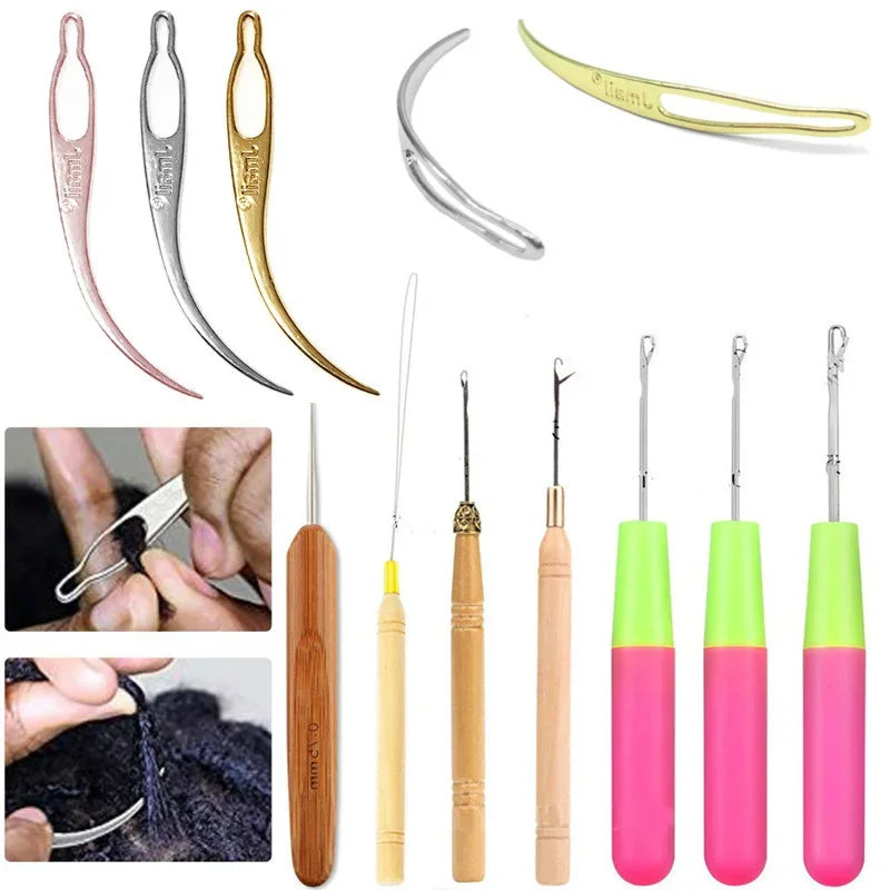 1pc Wood Plastic Crochet Braid Needle Feather Hair Extension Tools Wig Hook Needle Threader Knitting Hair Crochet Needles 7type