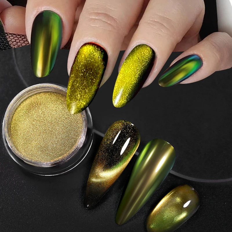 Reflective Magnetic Nail Powder Black Blue Chameleon Glitter Dust Metallic Chrome Shiny Pigment Nail Art Manicure Decoration DIY