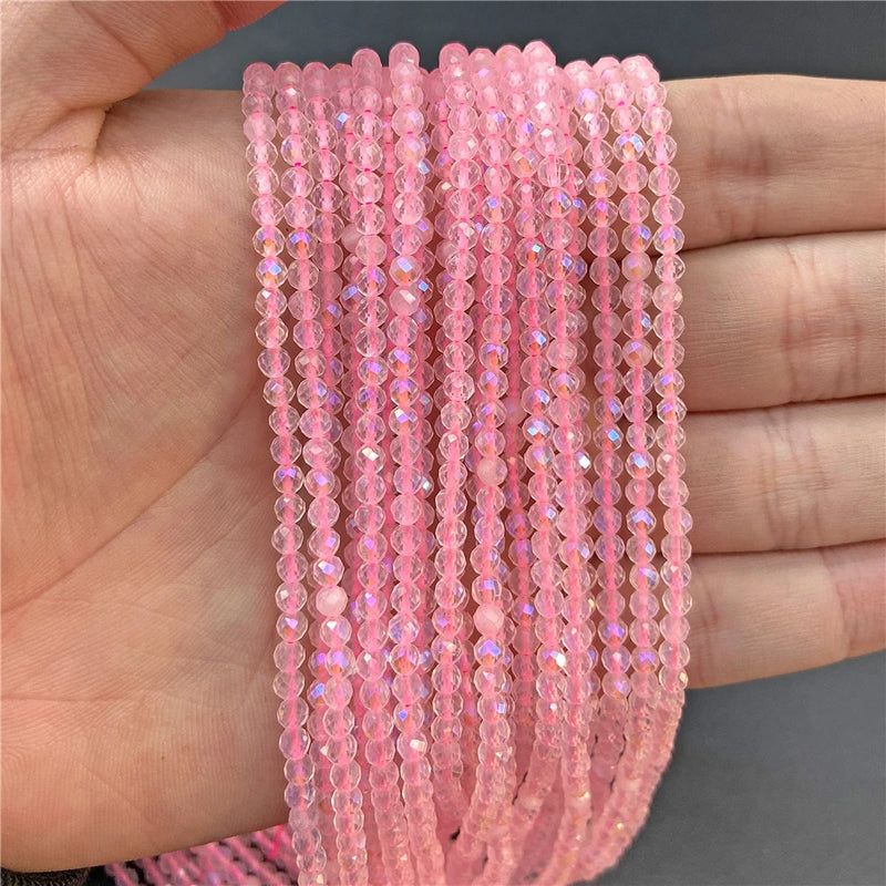 Purple Gem Beads Small Round Faceted Crystal Stone Beads Amethysts Crystal Mica Loose Beads For Jewelry Making DIY Necklace 15"