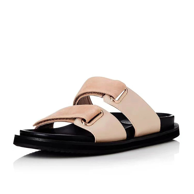 نعال نسائية صيفية من الجلد الطبيعي من ALIAS MAE، مسطحة، مريحة، بسيطة، متعددة الاستخدامات