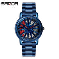 Hot Sell Fashion Men Quartz WristWatch Creative 360 Degree Rotating Car Wheel Quartz Watch Leather Waterproof Rim Hub Clock Men