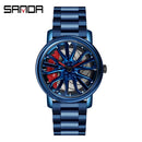 Hot Sell Fashion Men Quartz WristWatch Creative 360 Degree Rotating Car Wheel Quartz Watch Leather Waterproof Rim Hub Clock Men