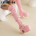 Punk Goth Women Motorcycle Boots Block High Heels Platform Shoes  Woman 2024 New Brand Luxury Fashion Design Cool Street Boots