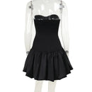 Fashion Sleeveless Backless High Waist Short Ruched Dresses for Women Sexy Strapless Slim A-line Pleated Mini Red Party Dress