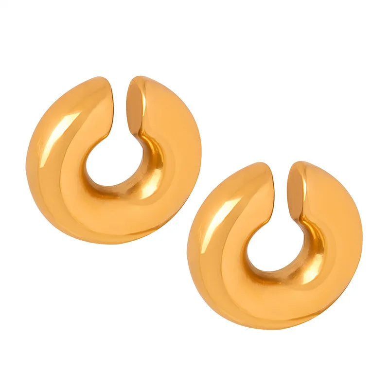 Fashion Commuter Niche Ins Style Elegant Minimalist Glossy Simple Stainless Steel Gold Plated round Ear Clip as Women Gift