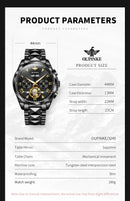 OUPINKE 3240 Automatic Watches Men 44mm Large Dial Tungsten Steel Strap Skeleton Flywheel Mechanical Watch for Men Luxury Watch