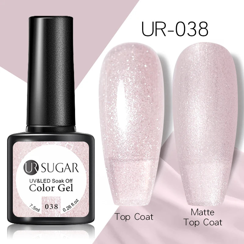 UR SUGAR - Esmalte de uñas en gel semipermanente rosa nude con purpurina, color sólido, 7,5 ml, para manicura semipermanente UV LED