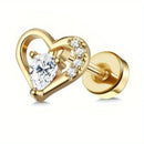 Drperfect 1 PC Earrings Stylish Safe Internally Threaded CZ Jewelry for Women and Men - Moon Heart-Shaped Bee Butterfly Designs