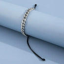 Silver Color Stainless Steel Cuban Chain Bracelet Retro Wax Rope Buckle Men's Bracelet Retro Jewelry Trend Accessories