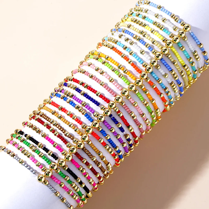 1pc Beach Vocation Themed Mixed Color Design 18K Gold Plated Copper & Bead Bracelet Cute & Luck For Festival Jewelry Gift