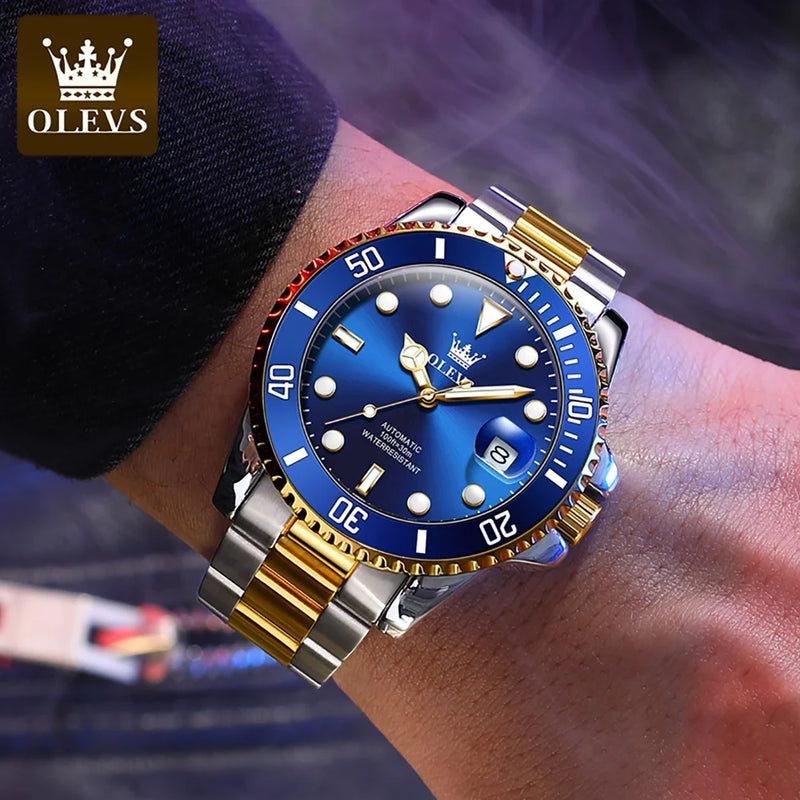 OLEVS Men Automatic Watch Luxury Diving Watch Waterproof Luminous Stainless steel Business Mechanical Watch for Men reloj hombre