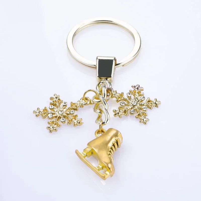 Punk Rainbow Figure Skating Snowflake Keychain for Jewelry Accessories Metal Keyrings Bag Car Key Alloy Pendant Trendy Trinket