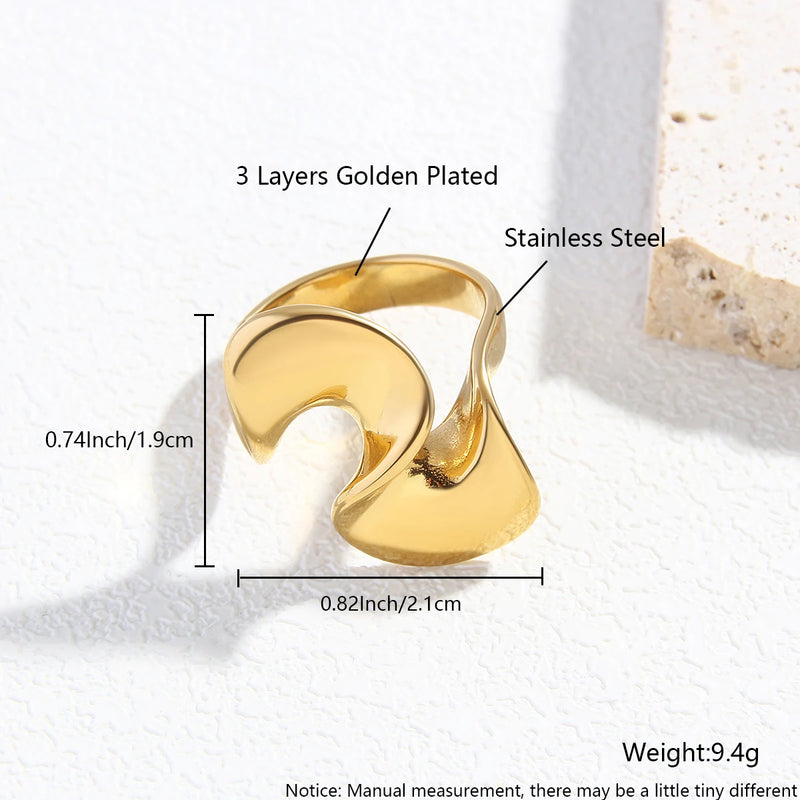 New Irregular Stainless Steel Chunky Dome Ring for Women Men Statement Croissant Ring Wide Double Layer Rings Party Jewelry Gift