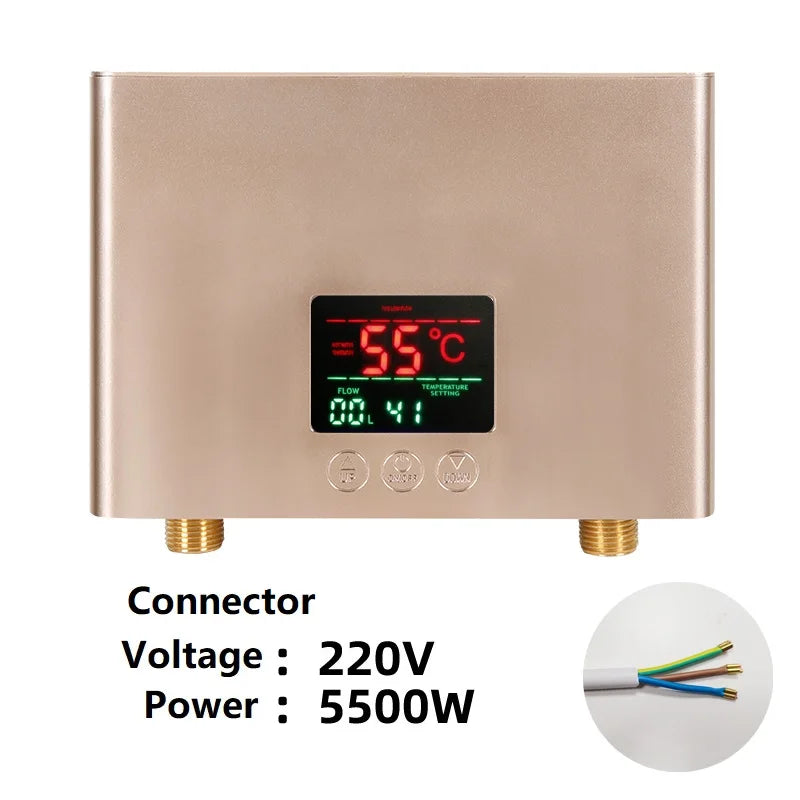 110V 220V Instant Water Heater Bathroom Kitchen Wall Mounted Electric Water Heater LCD Temperature Display with Remote Control