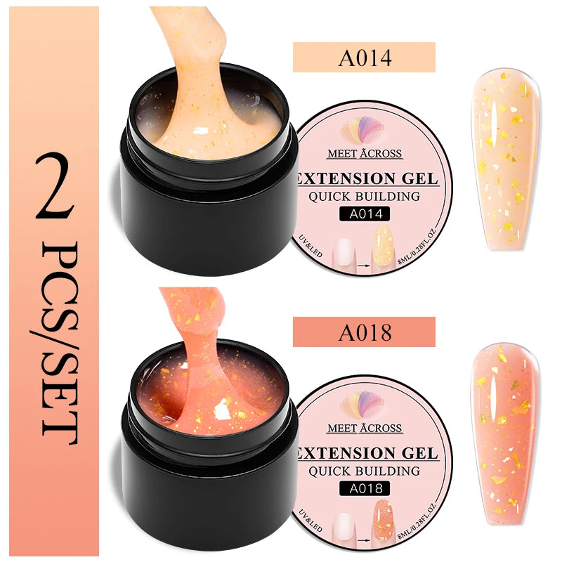 طقم طلاء أظافر 2/3 قطع شفاف أبيض وردي ذهبي لامع سريع البناء جل طلاء أظافر بالأشعة فوق البنفسجية LED غراء أظافر أطراف أظافر طقم تمديد