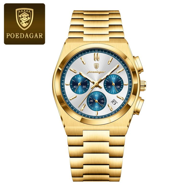 POEDAGAR Luxury Man Quartz Watch Waterproof Luminous Date Chronograph Watches For Men Stainless Steel Fashion Men's Watch Reloj